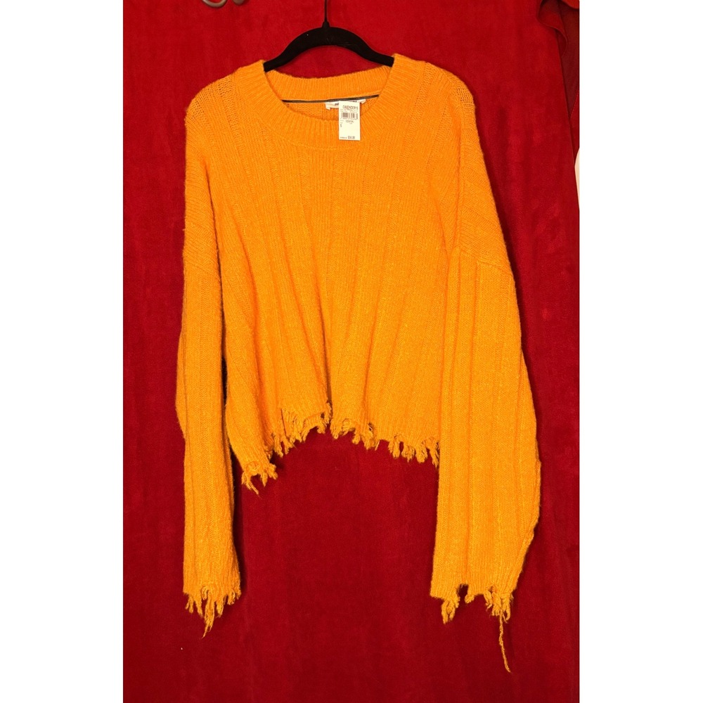 DOUBLE ZERO Mustard‎ Distressed Cropped Knit Sweater Top Size S